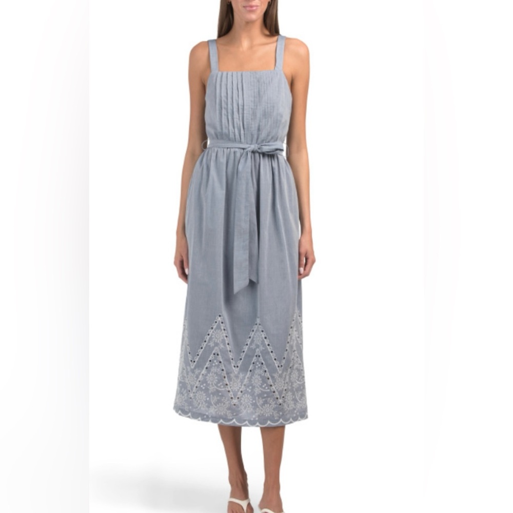 NEW Julia Jordan Women’s Pleated Top Eyelet Hem Midi Dress Blue Size 12 NWT